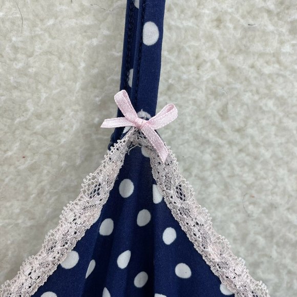 Rene Rofe Navy Blue White Polka Dot Slinky Stretch Lingerie Cami Womens L XL - Picture 5 of 8